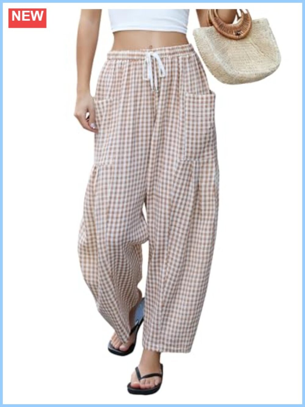 Womens Wide Leg Linen Pants Casual Drawstring Palazzo Harem Pants
